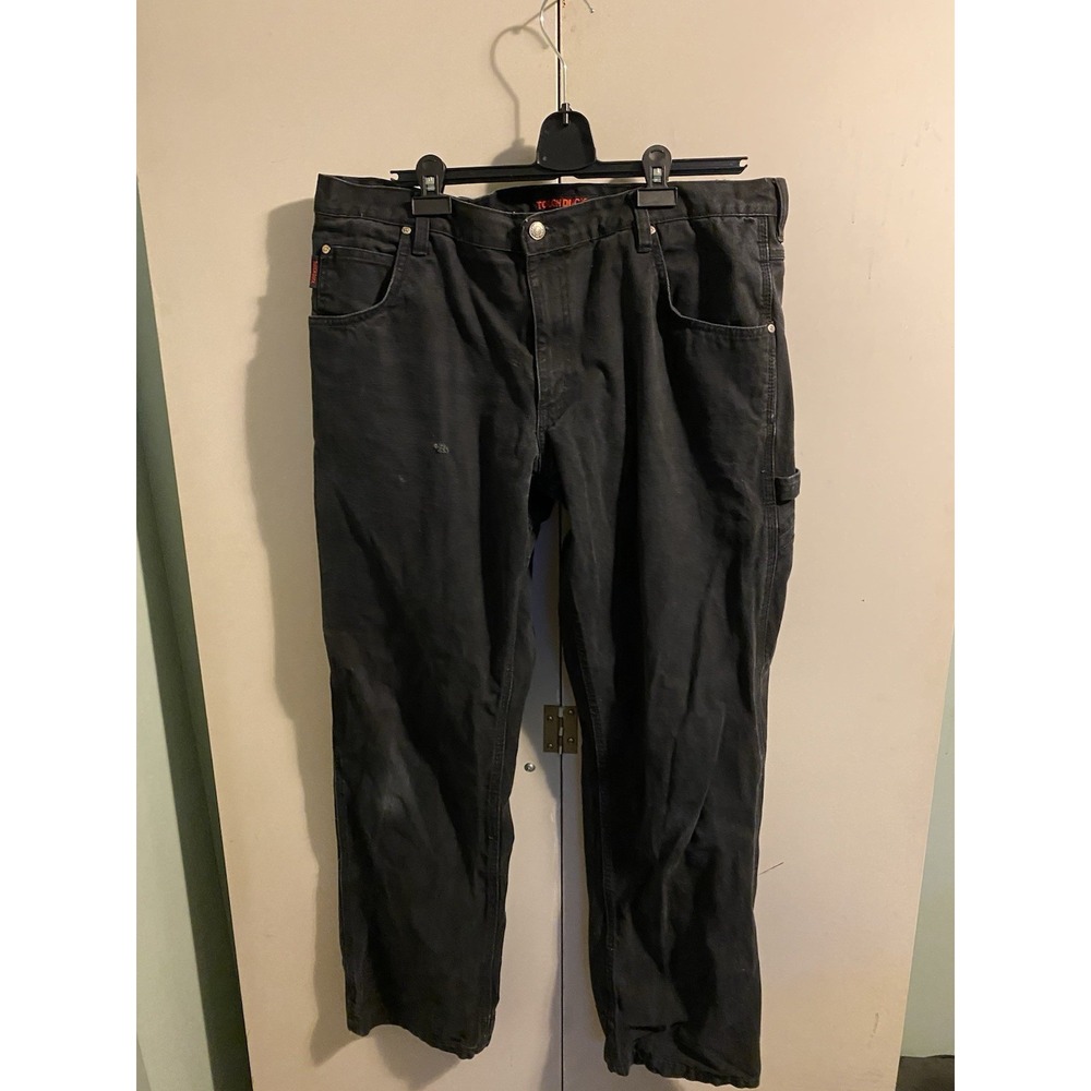 Tough Duck Black Washed Canvas Carpenter Work Pants Men's Size 38x34 WP02 Loose